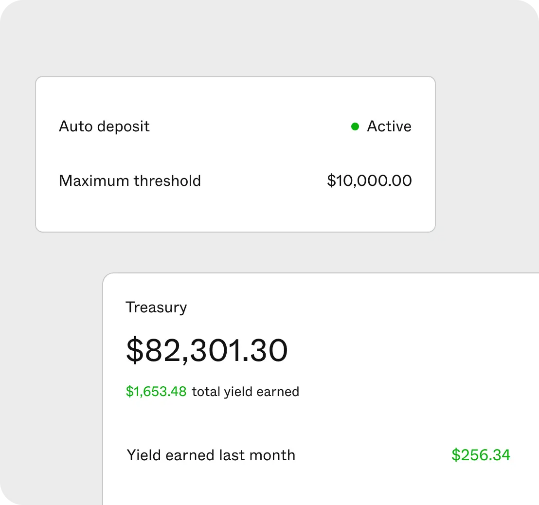 Screenshot of Treasury's auto-deposit feature