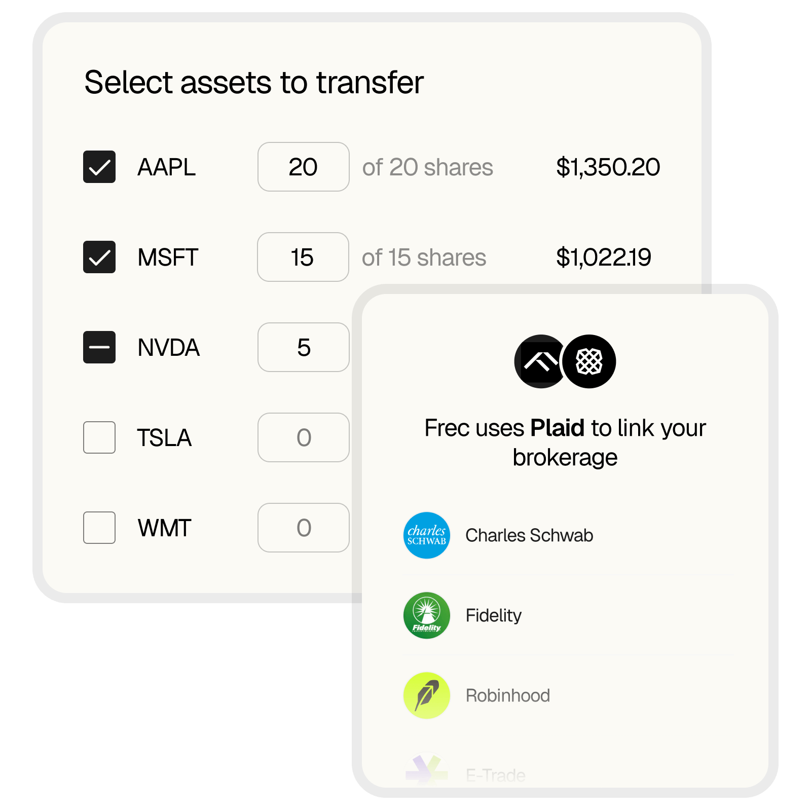 Screenshot of Frec's portfolio allocation feature